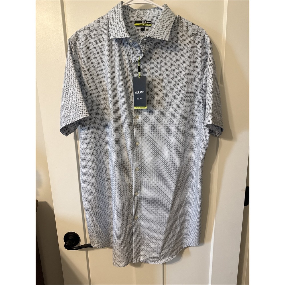 Murano NEW Size L Performance Button Short Sleeve Shirt Blue Print Men NWT